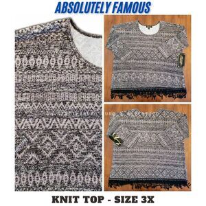 Absolutely Famous NWT Women Knit Top Black Grey & White Size 3X